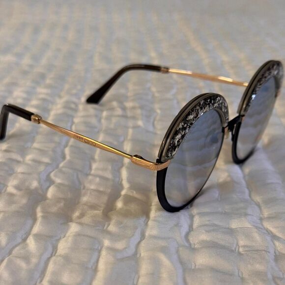 NWOT Jimmy Choo Gotha Round Reflective Glitter Sunglasses in Black, Silver, Blue main image 5